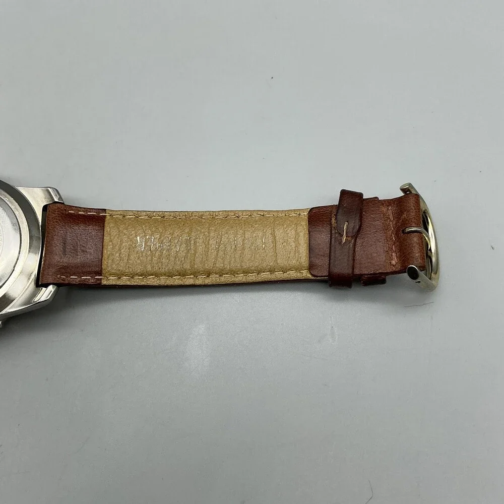Vintage Guess Mens Watch 37mm Silver Tone Leather Indiglo Backlight New Battery